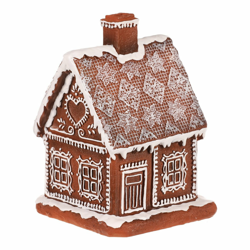 Vánoční dekorace Perníková chaloupka, polyresin, LED, hnědá