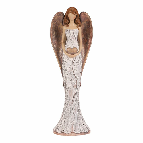 Polyresinový anděl s květinovými šaty Srdce, béžovo-měděná