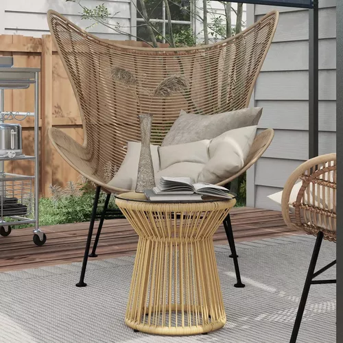 Zahradní odkládací stolek z umělého ratanu 40 cm, béžový