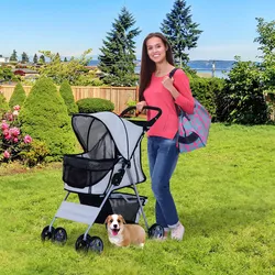 Kočárek pro psy do 35 cm, skládací, šedý
