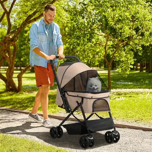 Kočárek pro psy do 43 cm, skládací, béžový