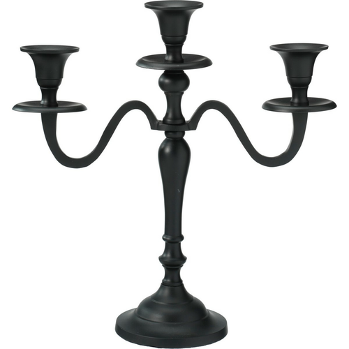 Kovový svícen 3ramenný 29x10x30 cm, barva černá, dekor 1