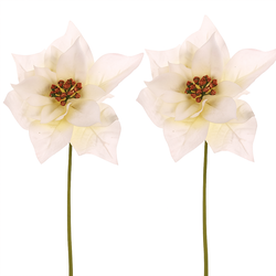 Sada vánoční růže květ na stonku, 2ks, krémová, 32 cm