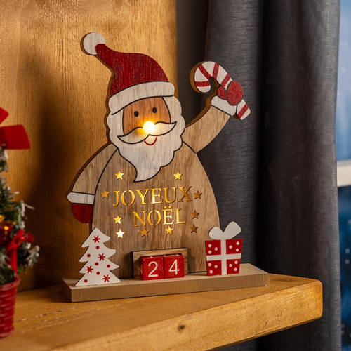 LED Dřevěný kalendář Santa