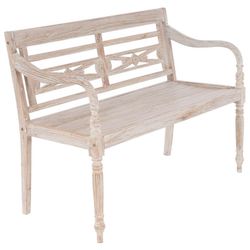 DIVERO 2-místná zahradní lavice - 119 cm, teak, bílá shabby